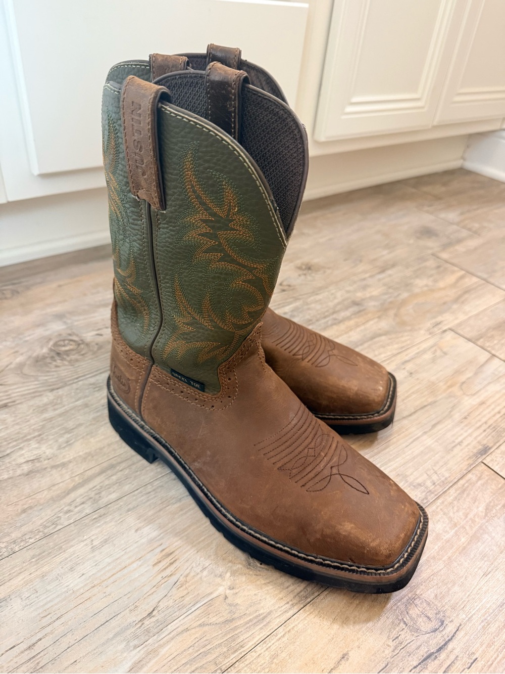 Brown Leather & Green Shaft Men’s Work Boots